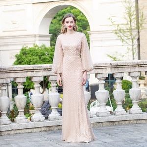 Fully lines pearl beaded mauve sparkle gown size 12